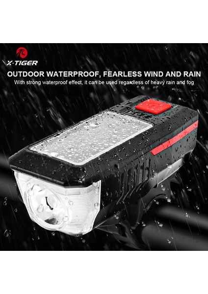 QD-0704 Stili X-Tıger Güneş Enerjisi Bisiklet Korna Işığı Bisiklet Işığı USB Şarj Edilebilir Yağmur Geçirmez Korna Çan Çok Fonksiyonlu Bisiklet Işıkları (Yurt Dışından)