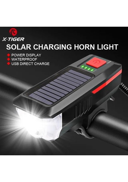 QD-0704 Stili X-Tıger Güneş Enerjisi Bisiklet Korna Işığı Bisiklet Işığı USB Şarj Edilebilir Yağmur Geçirmez Korna Çan Çok Fonksiyonlu Bisiklet Işıkları (Yurt Dışından)