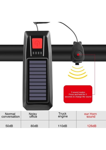 QD-0704 Stili X-Tıger Güneş Enerjisi Bisiklet Korna Işığı Bisiklet Işığı USB Şarj Edilebilir Yağmur Geçirmez Korna Çan Çok Fonksiyonlu Bisiklet Işıkları (Yurt Dışından)