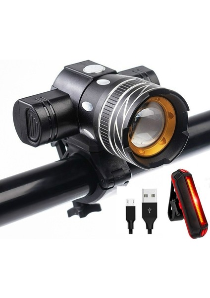 Bir Stil Ayarla Lm T6 LED Işık Bisikletbicyclelight Seti USB Şarj Edilebilir Far El Feneri Bisiklet Için Su Geçirmez Zumlanabilir Bisiklet Lambası (Yurt Dışından)