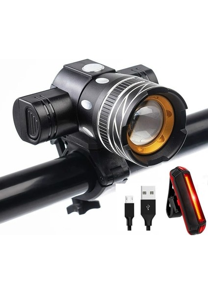 Bir Stil Ayarla Lm T6 LED Işık Bisikletbicyclelight Seti USB Şarj Edilebilir Far El Feneri Bisiklet Için Su Geçirmez Zumlanabilir Bisiklet Lambası (Yurt Dışından)