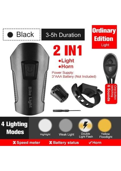 Sıradan Siyah Stil Su Geçirmez Bisiklet Işık USB Şarj Edilebilir Bisiklet Ön Işık El Feneri Bisiklet Bilgisayarı ile LCD Kilometre Bisiklet Kafa Işık Korna (Yurt Dışından)