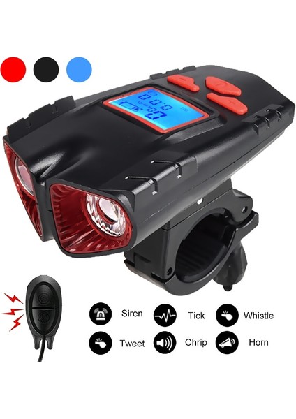 Deluxe Siyah Mavi Tarzı Kablosuz Bisiklet Kilometre Bisiklet Işık LCD Su Geçirmez Bisiklet Bilgisayar Bisiklet Çan Korna ile Ön Işık Far LED El Feneri (Yurt Dışından)