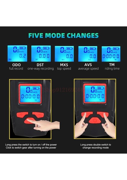 Deluxe Siyah Mavi Tarzı Kablosuz Bisiklet Kilometre Bisiklet Işık LCD Su Geçirmez Bisiklet Bilgisayar Bisiklet Çan Korna ile Ön Işık Far LED El Feneri (Yurt Dışından)