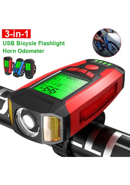 Bk-A Stili 3 1 USB Bisiklet El Feneri 5 LED Bisiklet Bilgisayarıhorn Bisiklet Ön Işık Ipx4 Su Geçirmez Far Kilometre Sayacı Bisiklet Aksesuarları (Yurt Dışından)