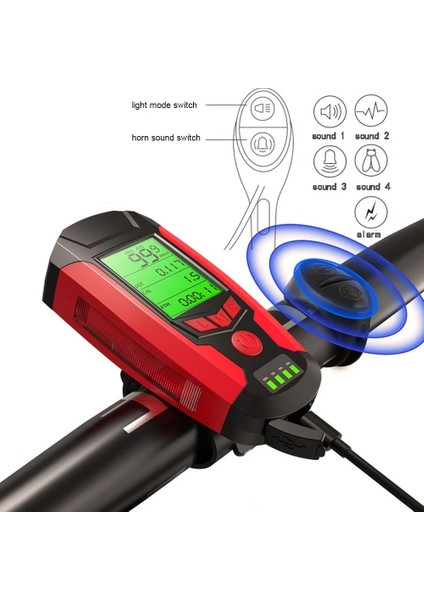 Bk-A Stili 3 1 USB Bisiklet El Feneri 5 LED Bisiklet Bilgisayarıhorn Bisiklet Ön Işık Ipx4 Su Geçirmez Far Kilometre Sayacı Bisiklet Aksesuarları (Yurt Dışından)