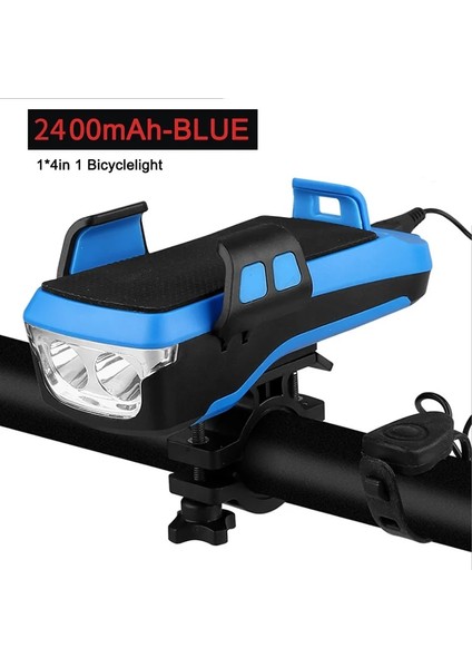 2400MAH Mavi Tarzı 5 In 1 LED Bisiklet Işık Ön USB Şarj Edilebilir Solar Korna Telefon Tutucu Bisiklet Ön Lamba El Feneri Bisiklet Işık Fener Için (Yurt Dışından)