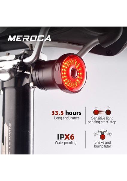 F Stilini Ayarla Meroca Akıllı Bisiklet Arka Işık Otomatik Startstop Fren Algılama Ipx6 Bisiklet Arka Lambası LED USB Şarjlı Bisiklet El Feneri (Yurt Dışından)