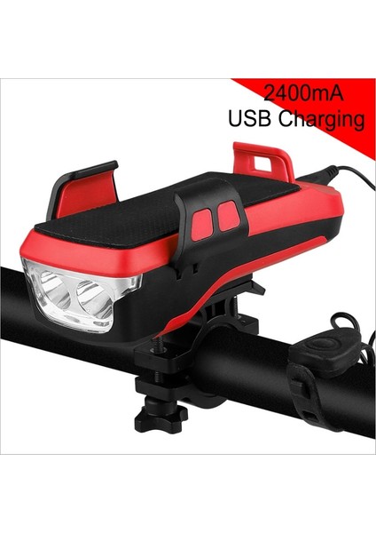 KIRMIZI-2400MA Tarzı Güneş Bisiklet Işık Yağmur Geçirmez LED USB Güç Cep Telefonu Tutucu Hoparlör Hepsi Bir Arada Bisiklet Far Işıkları Şarj Edilebilir (Yurt Dışından)