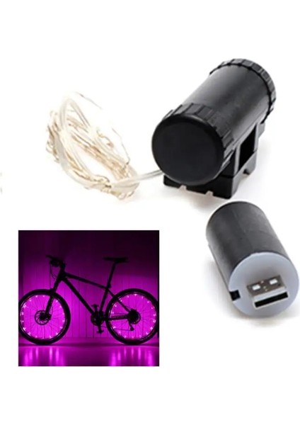 Pembe USB Stili 20 LED Bisiklet Bisiklet Bisiklet Jant Tekerlek Işıkları El Feneri Açık Kapalı Flaş Konuştu Işık Dize Yeni Çarpıcı Sokak Bisikleti Açık Gece (Yurt Dışından)