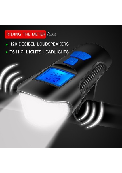 Mavi Bisiklet Bilgisayarı Stili Bisiklet Bilgisayarı ve Yüksek Desibel Korna ile LED Bisiklet Işık USB Şarj Edilebilir Ön Işık Su Geçirmez Döngü Far Tüm Mtb Uyar (Yurt Dışından)