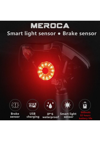 No.1 Tarzı 6 Model Meroca Bisiklet Bisiklet Işığı WR15 USB Arka Lambalar Akıllı Sensör Otomatik Manuel Mod Anahtarı Uyarı Cob LED Işığı (Yurt Dışından)