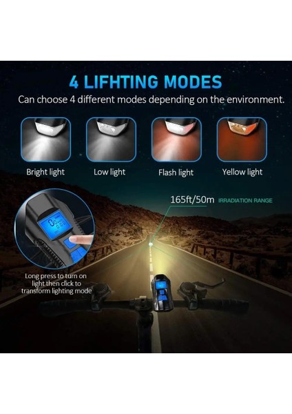 Bisiklet Kuyruk Işık Stili LED Bisiklet Çan Işıkları USB Şarj Edilebilir Bisiklet Kilometre Far Kilometre Sayacı Su Geçirmez Ön Işıklar Tüm Bisikletlere Uygun (Yurt Dışından)