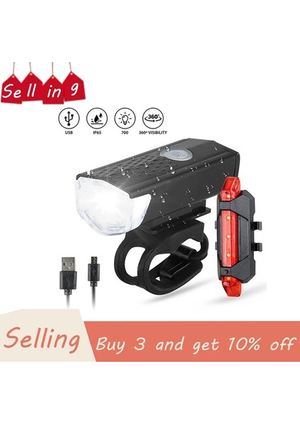 Beyaz Stil Bisiklet Işığı USB Şarj Edilebilir 300 Lümen 3 Mod Bisiklet Ön Işık Lambası Bisiklet Farı Bisiklete Binme LED El Feneri Fener (Yurt Dışından)
