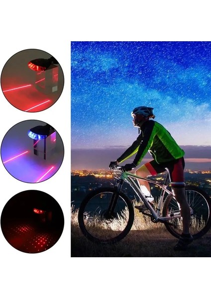 No.3 Tarzı Bisiklet LED Arka Kuyruk Lambası Su Geçirmez Güvenlik Uyarı Işığı 5 LED 2 Lazer Gece Dağ Bisikleti Işığı Arka Lamba Yol Bisiklet Işığı (Yurt Dışından)