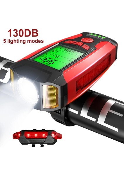 Kırmızı Ekran Seti Stili Hız Göstergeli Bisiklet Işık Seti USB Şarj Edilebilir Süper Parlak Ön Far Işe Gidiş ve Yol Bisikletçiliği Için 5 Aydınlatma Modu (Yurt Dışından)