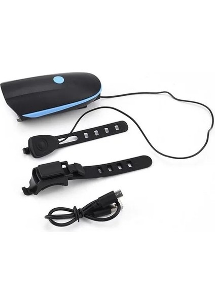USB Mavi Stili Bisiklet Işık Şarj Korna Far Dağ Bisikleti Elektronik Korna Çan Açık Sürme Işık Aksesuarları Bisiklet Far (Yurt Dışından)