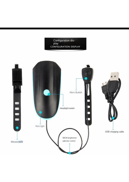 USB Mavi Stili Bisiklet Işık Şarj Korna Far Dağ Bisikleti Elektronik Korna Çan Açık Sürme Işık Aksesuarları Bisiklet Far (Yurt Dışından)