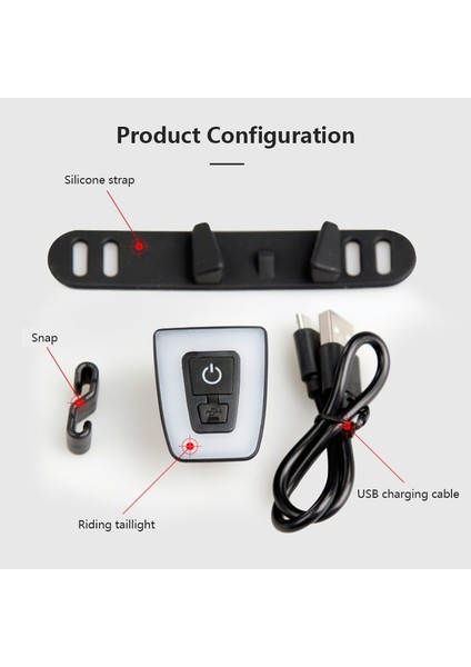 No.1 Tarzı Bisiklet Uyarı Işığı USB Şarj Edilebilir El Feneri Bisiklet Arka Işık Su Geçirmez Bisiklet Kaskı Arka Lambası El Feneri Bisiklete Binme (Yurt Dışından)