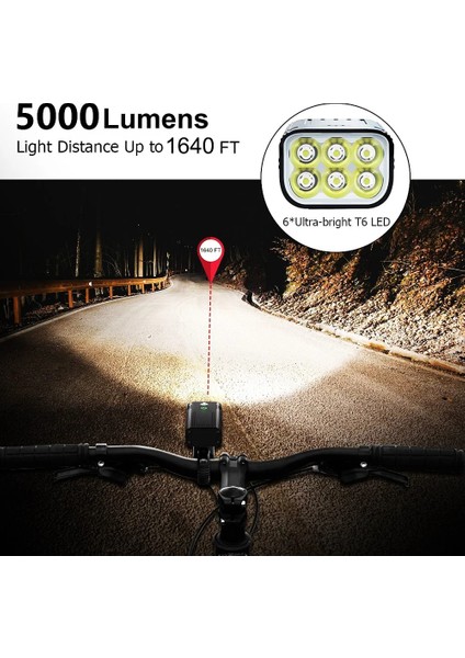1XPE-1500MAH Stili Mah Bisiklet Işık Su Geçirmez USB Şarj Edilebilir LED Bisiklet Işık 5000LM Bisiklet Ön Arka Işık Için Süper Parlak El Feneri (Yurt Dışından)