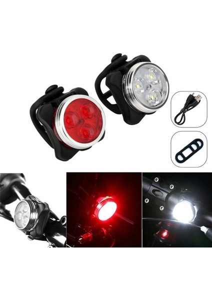 Mavi Işık Stili Yüksek Li Parlak Bisiklet Bisiklet Bisiklet 3 LED Kafa Ön Işık 4 Mod USB Şarj Edilebilir Kuyruk Klipsi Işık Lambası Su Geçirmez (Yurt Dışından)