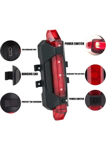 No.2 Tarzı Sıcak Satış 5 LED Gece Dağ LED Bisiklet Kuyruk Işık USB Şarj Edilebilir Kırmızı Uyarı Işığı Bisiklet Arka Güvenlik Bisiklet Işıkları # (Yurt Dışından) fırsatları