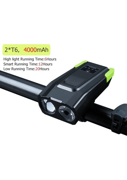 4000 Mah Yeşil Stil Lümen Indüksiyon Bisiklet Korna ile Ön Işık Ah USB Şarj Edilebilir Akıllı Bisiklet Işık LED Bisiklet Lambası Bisiklet El Feneri (Yurt Dışından)