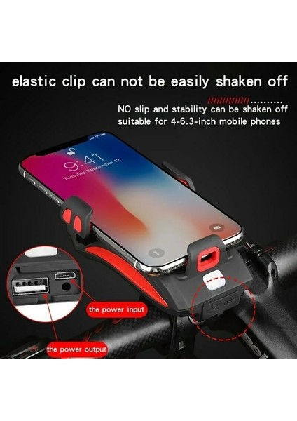 Mavi 2000MAH B Tarzı 5 In 1 LED Bisiklet Işık Ön USB Şarj Edilebilir Solar Korna Telefon Tutucu Bisiklet Lambası Ah El Feneri Bisiklet Işık Fener Için (Yurt Dışından)