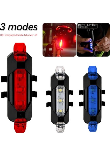 Mavi Stil Mtb Parlak Arka Lambası Bisiklet USB Şarj Edilebilir 4 Modu LED Eyer Işık Bisiklet Bisiklete Binme Ön Arka Kuyruk Koltuk Güçlü Işık Lambası (Yurt Dışından)