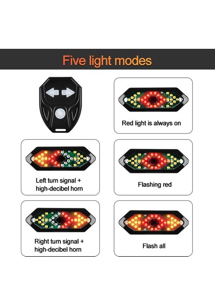 Yeni Bisiklet Dönüş Sinyalleri Uzaktan Kumanda Bisiklet Yön Göstergesi Mtb LED Arka Işık USB Şarj Edilebilir Bisiklet Arka Lambası Boynuzlu (Yurt Dışından)