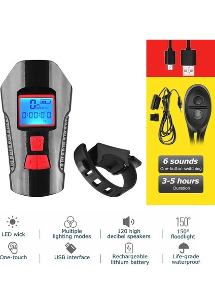 No.1 Tarzı 4 Mod USB Bisiklet Işık Şarj Edilebilir Bisiklet Ön Işık Lambası Bisiklet Far 6 Mod Korna Bisiklet LED El Feneri Fener (Yurt Dışından)