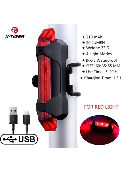 Arka Lamba 4 Tarzı X-Tıger Bisiklet Işığı USB Şarj Edilebilir 300 Lümen Bisiklet Işığı LED Ön Far Arka Arka Lambası Bisiklet El Feneri Uyarı Işığı (Yurt Dışından)