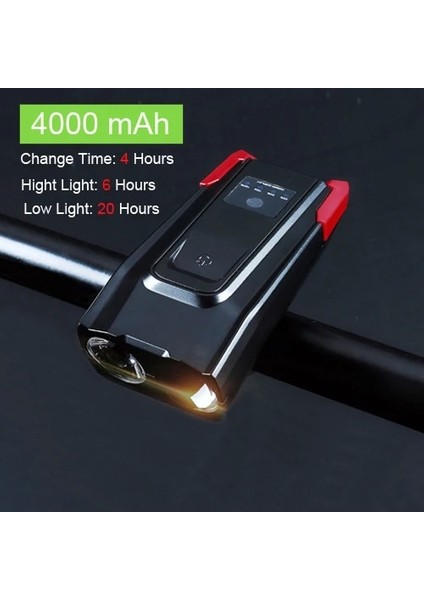 4000 Kırmızı Stil Mah Akıllı Indüksiyon Bisiklet Ön Işık Kiti USB Şarj Edilebilir LED Arka Lambası ve Bisiklet Için Boynuzlu El Feneri ile Far (Yurt Dışından)