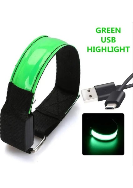 Açık Yeşil Tarzı LED Işıklı Gece Koşu Kol Bandı Bilezik USB Şarj Bilezik Işık Açık Spor Gece Yansıtıcı Emniyet Kemeri (Yurt Dışından)