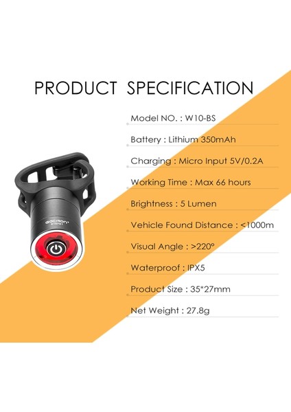 W10-BS Stili Gacıron USB Şarj Bisiklet Kuyruk Işık Fener Akıllı Fren Sensörü Arka Lambası Mtb Yol Döngüsü Arka LED Su Geçirmez Bisiklet Arka Işıkları (Yurt Dışından)