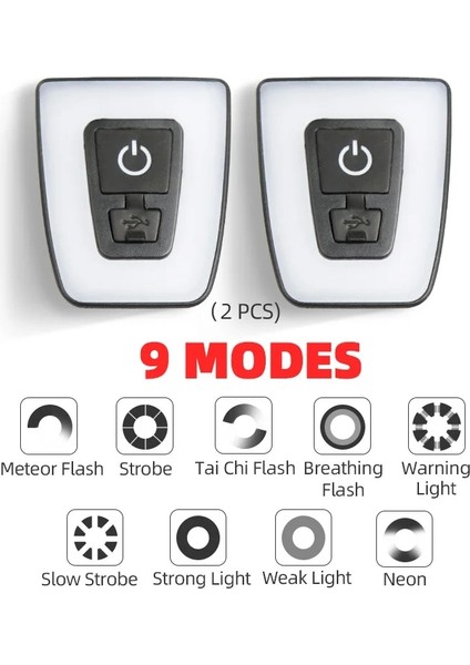 2 Adet 9 Mod Tarzı USB Şarj Edilebilir El Feneri Bisiklet Arka Işık Su Geçirmez Bisiklet Kaskı Arka Lambası Bisiklet Uyarı Işığı Flaş Cyling Arka Lambası (Yurt Dışından)
