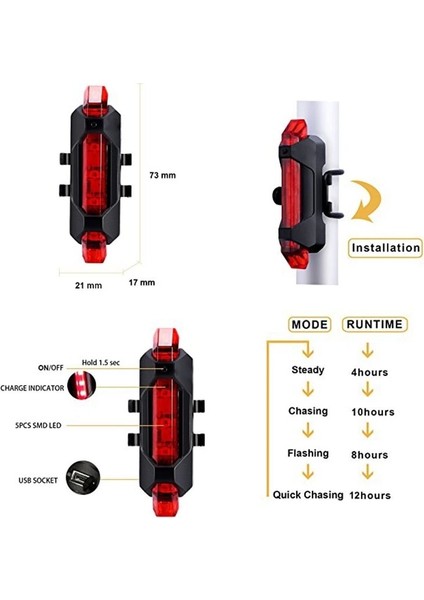 Beyaz Stil USB Şarj Edilebilir Su Geçirmez Dağ Bisikleti Lambası Uyarı Bisiklet Arka Lambası Bisiklet Elektrikli Scooter Için LED Far Kuyruk Lambası (Yurt Dışından) modelleri