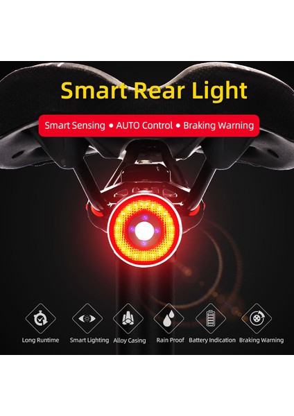 Seatpost Braketi Stili Smart Eye Q5 Bisiklet Fren Lambası IP65 Su Geçirmez Pil Göstergesi 2A Şarj 50 Saat Çalışma Süresi Eyer Seatpost Alaşım LED Lamba (Yurt Dışından)