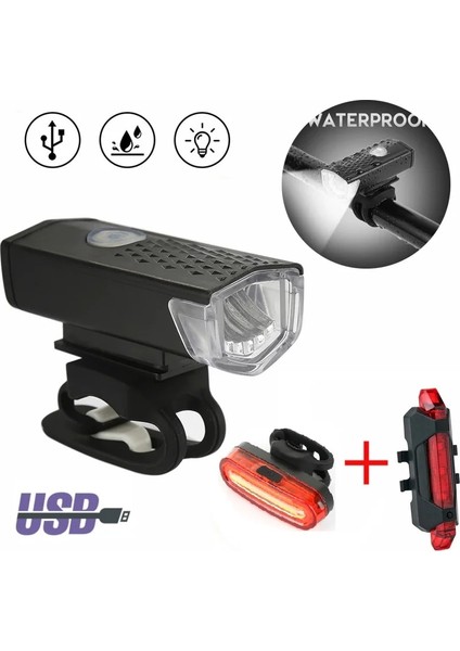Siyah A Set 01 Stili Bisiklet Bisiklet Işık USB Şarj Edilebilir LED Bisiklet Işık Seti Dağ Bisikleti Ön Arka Far El Feneri Bisiklet Lambası Aksesuarları (Yurt Dışından)