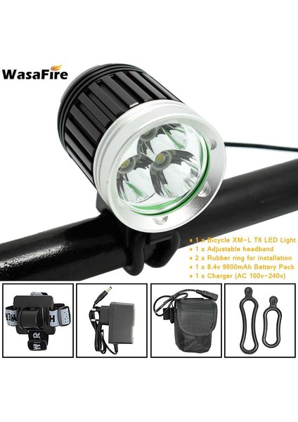 9600 ve Kafa Bandı Stili Wasafire 3* T6 LED Bisiklet Lambası 3 Modlu 5400LM Bisiklet Ön Lambaları Mtb Far Bisiklet Farı ve 8.4V Pil + Şarj Cihazı (Yurt Dışından)