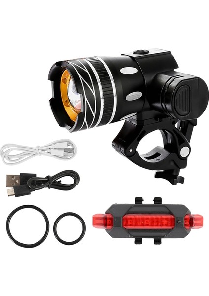 B Tipi Siyah Arka Stil T6 Bisiklet Işık Ön Yağmur Geçirmez Ayarlanabilir Bisiklet LED Işık 3 Mod USB Şarj Edilebilir Zumlanabilir Bisiklet Ön LED Lamba Far (Yurt Dışından)