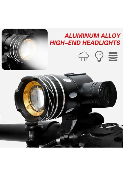 B Tipi Siyah Arka Stil T6 Bisiklet Işık Ön Yağmur Geçirmez Ayarlanabilir Bisiklet LED Işık 3 Mod USB Şarj Edilebilir Zumlanabilir Bisiklet Ön LED Lamba Far (Yurt Dışından)