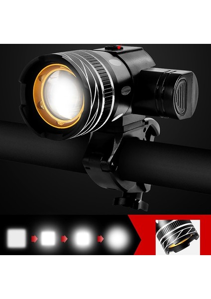 B Tipi Siyah Arka Stil T6 Bisiklet Işık Ön Yağmur Geçirmez Ayarlanabilir Bisiklet LED Işık 3 Mod USB Şarj Edilebilir Zumlanabilir Bisiklet Ön LED Lamba Far (Yurt Dışından)