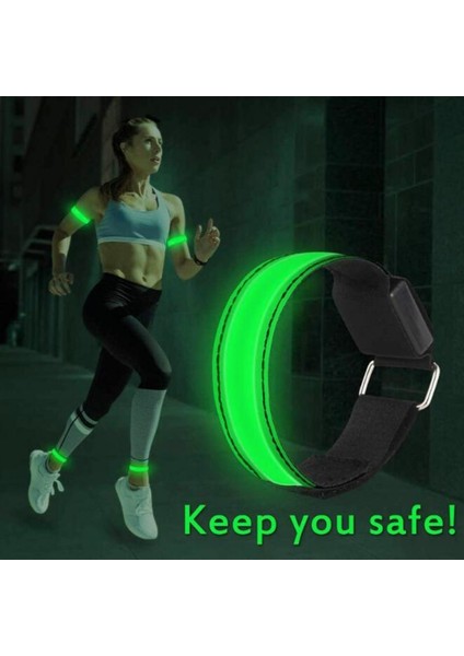 Yeşil Ücretli Stil Gece Açık Hava Spor Koşu Bisiklete Binme LED Yanıp Sönen Bileklik USB Şarj Edilebilir Emniyet Kemeri Kol Bacak Uyarı Bilek Kayışı Işığı (Yurt Dışından) fiyatları