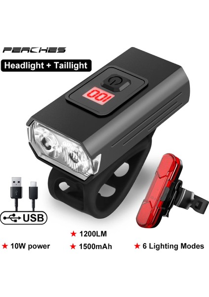 1200LM T6 Set Stili T6 LED Lümen Bisiklet Işık Ön Şarj Edilebilir Lamba Mtb Bisiklet Far Bisiklet Fener Bisiklet El Feneri Bisiklet Aksesuarları (Yurt Dışından)