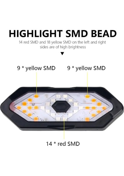 Resim Stili Olarak Uzaktan Kumanda Bisiklet Arka Lambası USB Şarj Edilebilir Bisiklet Kuyruk Arka Işık Dönüş Sinyali Frenleme Uyarısı Kablosuz LED Bisiklet Feneri (Yurt Dışından)