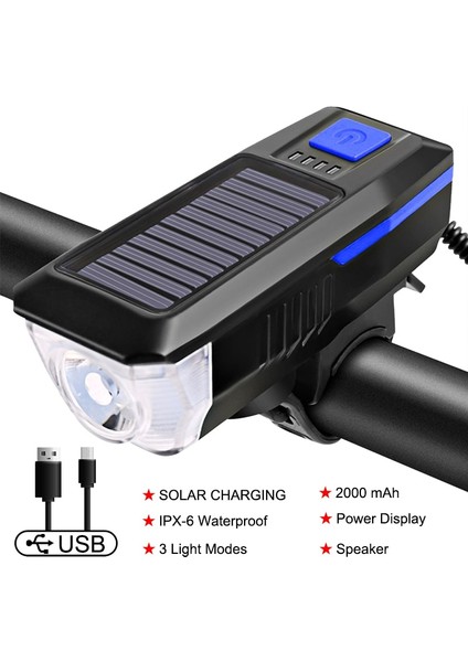 Mavi Stil Güneş Enerjili Bisiklet Işık USB Şarj Edilebilir LED Bisiklet Far Bisiklet Fener Lamba Bisiklet Bisiklet Korna Elektrikli Bisiklet Çan Yeni (Yurt Dışından)