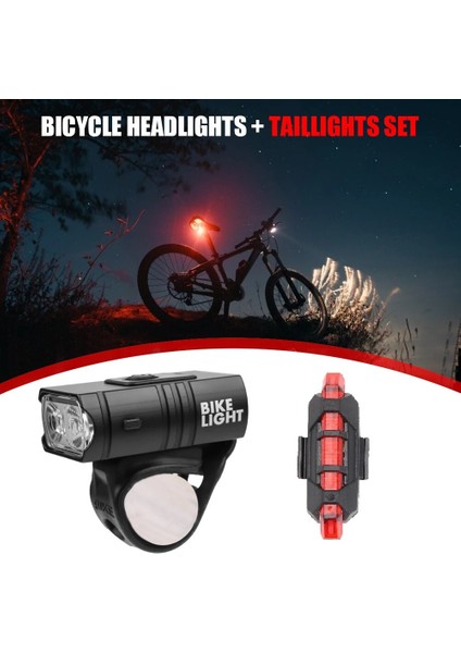 B 300LM ve Arka Stil T6 LED Bisiklet Işık Ön Arka LED Arka Lambası Far Seti USB Şarj Edilebilir Mtb Bisiklet Işıkları Arka Lamba Gece Bisiklet El Feneri (Yurt Dışından)