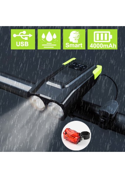 Açık Yeşil Tarzı Ah Indüksiyon Bisiklet Ön Işık Seti Hor Lümenli USB Şarj Edilebilir Akıllı Far LED Bisiklet Lambası Döngüsü El Feneri (Yurt Dışından)
