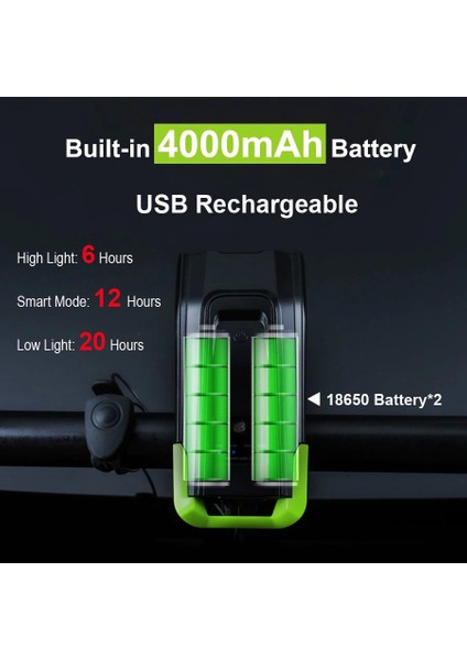 Açık Yeşil Tarzı Ah Indüksiyon Bisiklet Ön Işık Seti Hor Lümenli USB Şarj Edilebilir Akıllı Far LED Bisiklet Lambası Döngüsü El Feneri (Yurt Dışından)